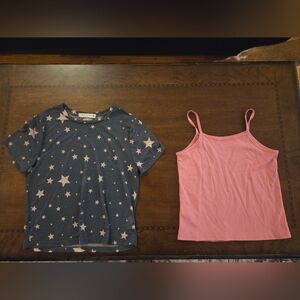 girl xl sheer gray top with stars and pink cami
